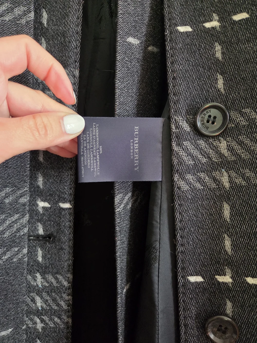 Burberry Black Plaid Wool Blend Trench Coat - Picture 4 of 6